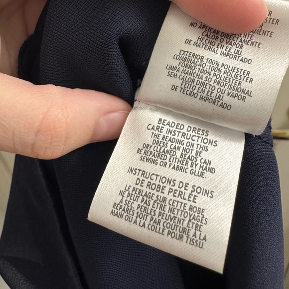 Xscape Navy Dress with Beaded Shoulders - Picture 10 of 13